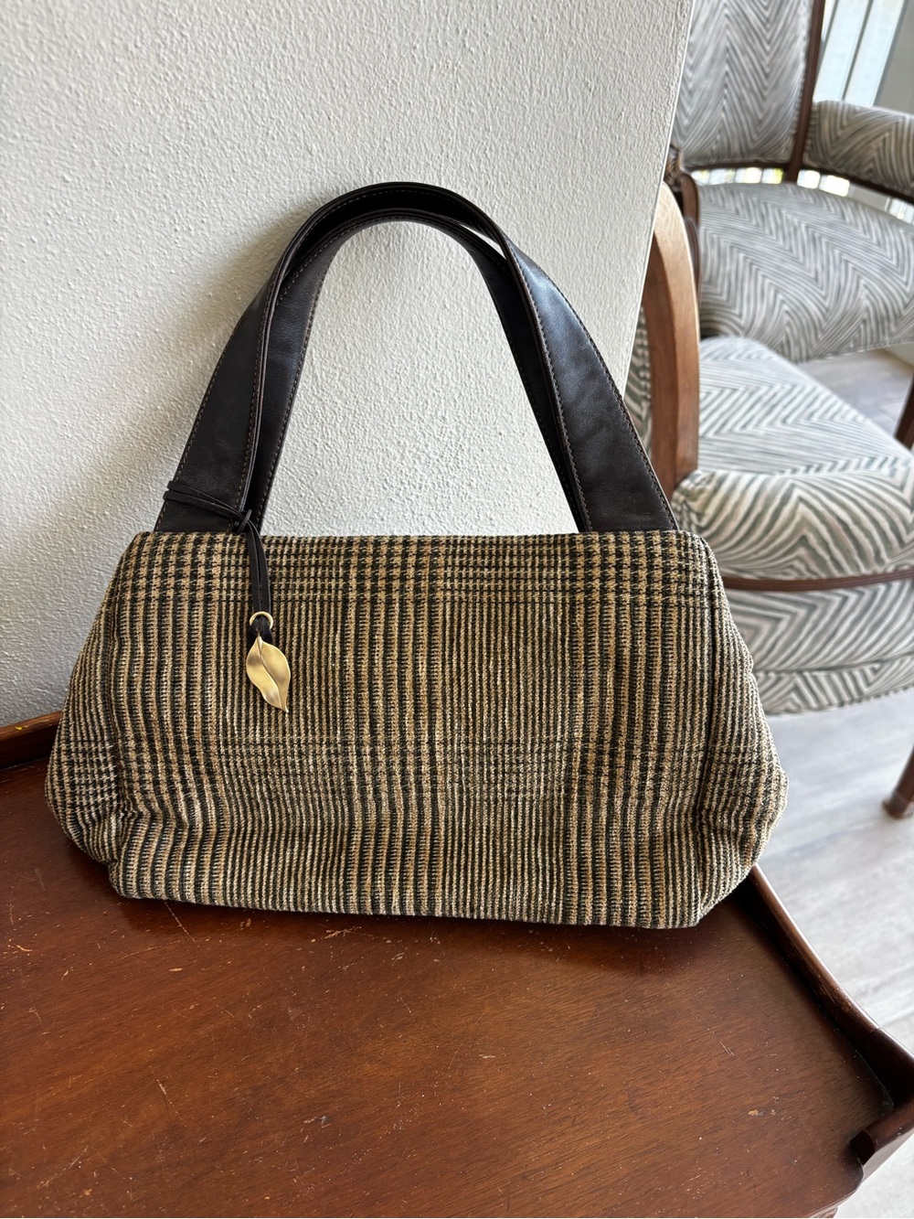 Dana Buchman sporty Brown Bag with Dark Leather Handles